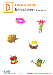 Beginning Sound D Worksheet: Free Printable PDF for Children